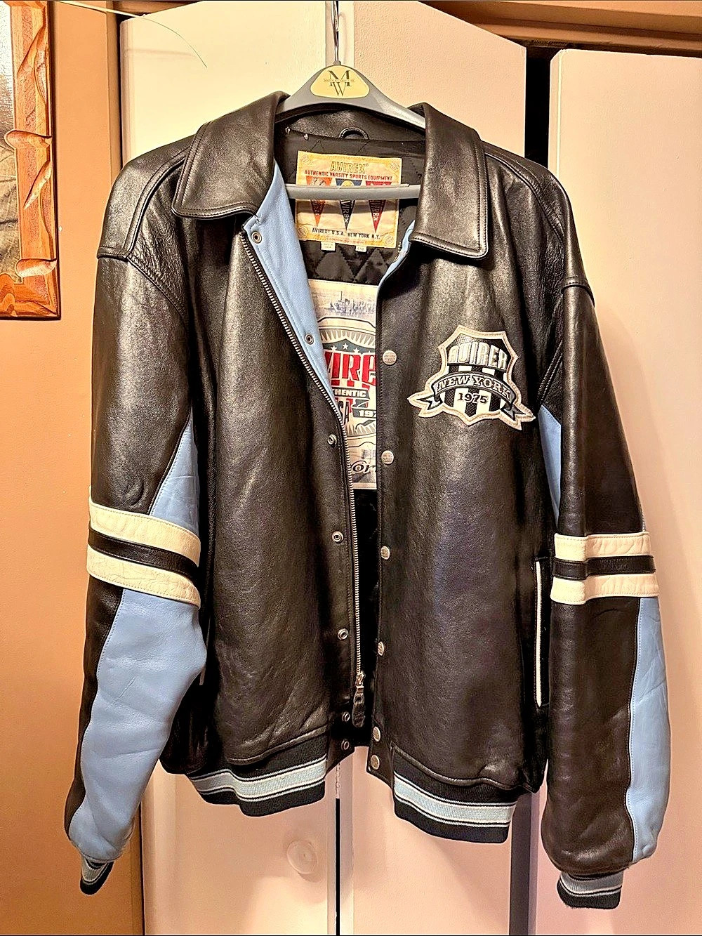 Exclusive vintage Avirex New York 1975 Leather Varsity Jacket 4XL Black & Blue
